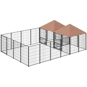 Large Outdoor Dog Kennel with 2 Rooms, Rotating & Adjustable Height Bowls, 13.5' x 9.4' x 5.1' Large Outdoor Dog Kennel with 2 Rooms, Rotating & Adjustable Height Bowls, 13.5' x 9.4' x 5.1'